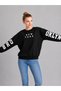Women's Black Crew Neck Brooklyn Sleeve Printed 3-Printed Wool Inside Sweatshirt - 4