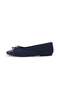 Navy Blue Color Patent Leather Suede Garnished Round Toe Women's Ballerinas - 2