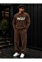 Men's Wolf Wolf Silhouette Printed Crew Neck Regular Fit Men's Tracksuit Set / Straight Leg Bottom