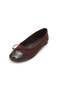 Brown Patent Leather Suede Decorated Round Toe Women's Ballerinas - 4