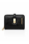 Women's Gold Detailed, Stylish and Convenient Multi-Compartment Wallet Black Matte - 4