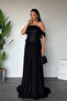 Top Beaded Embroidery Lower Chiffon Design Evening Dress - Black - 2