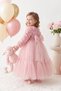 Girl's Evening Dress 3D Floral Long Sleeve Tulle Birthday Wedding Party Dress 2-6 Years