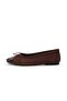 Brown Patent Leather Suede Decorated Round Toe Women's Ballerinas - 3