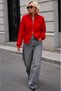High Neck Double-Way Zipper Off-Shoulder Oversize Long Sleeve Knitwear Cardigan Aw26Hi0023 - 3