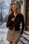 Polo Collar Double Zipper Ribbed Slim Fit Long Sleeve Knitwear Cardigan Aw26Hi0025 - 3