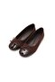 Brown Patent Leather Suede Decorated Round Toe Women's Ballerinas - 5