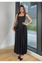 Black Thick Strap Square Neck Dress with Waist Detail - 2Y4815