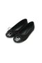 Black Color Patent Leather Suede Garnished Round Toe Women's Ballerinas - 4