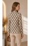 Women's Ecru Beige Chain Pattern Stand Collar Long Sleeve Viscose Elastane Trend Blouse - 6