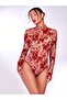Skin Color Tulle Flock Print Snap Fastener Bodysuit - 2