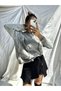 Women's Gray Color Cycling Collar Rose Appliqué Premium Quality Knitwear Sweater - 7