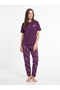 Women's Short Sleeved ½100 Cotton Pajama Set Purple - 5