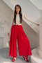 Women's Pleated Wide Leg Palazzo Trousers with Elastic Waist and Rope Detail 0186 - Red