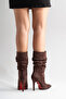 Drawstring Women's Boots Brown Suede Pointed Toe Thin Heeled Bellows Stylish Boots Stane - 8