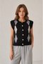 Crew Neck Buttoned Diamond Patterned Sleeveless Contrast Detailed Knitwear Vest Aw26Ye0001