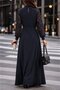 Women's Long Sleeve Turtleneck Drop Detailed Belted Slit Long Crepe Evening Dress - 3