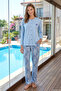 Women's Floral Patterned Long Sleeve Buttoned Front Modal Pajama Set 3314 Blue - 3