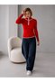 High Neck Half Zipper Contrast Stripe Detailed Ribbed Slim Fit Long Sleeve Knitwear Blouse Aw26Kz00050 - 3