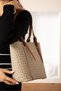 Women's Hand and Shoulder Bag with Logo, Zipper, Multi-Compartment, Gold Buckle Detail, Tote, Mink-Tan - 2