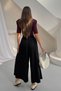Women's Pleated Wide-Leg Palazzo Pants with Elastic Waist and Rope Detail 0186 - Black - 7