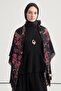 Sakura Pattern Norena Wool Shoulder Shawl Black - 3