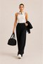Black Soft Touch High Waist Wide Leg Modal Pants with Pockets - 2