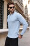 Baby Blue Polo Collar Knitted Patterned Knitwear Men's Sweater E7507 - 3