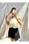 Women's New Season White Color New Season V-Neck Buttoned Soft Bearded Knitted Short Vest - 8