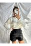 Women's Black Color Belted Short Mini Faux Leather Shorts - 4