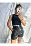 Women's Black Color Belted Short Mini Faux Leather Shorts - 3