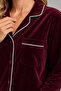 Women's Velvet Buttoned Long Sleeve Pants Pajama Set - 3