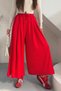 Women's Pleated Wide Leg Palazzo Trousers with Elastic Waist and Rope Detail 0186 - Red - 4