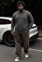 Men's Plus Size Smoked Polo Collar Striped Sweatshirt