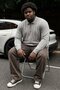 Men's Large Size Gray Polo Collar Striped Sweatshirt - 4