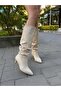 Women's Ti̇ma Cream Skin 6 cm Heeled Bellows Pointed Toe Nailed Heel Boots - 4