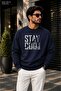 Men's Stay Cool Always Happy Typography Printed Cycling Round Neck Casual Sweatshirt