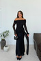 Women's Black Madonna Collar Front Tie Maxi Length Lace Dress