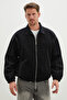 Zippered Polo Collar Velvet Bomber Jacket - 5