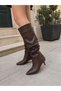 Women's Ti̇ma Brown 6 cm Heeled Bellows Pointed Toe Nails Heel Boots - 4
