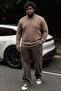 Men's Plus Size Brown Polo Collar Striped Sweatshirt