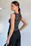 Black Women's Lycra Polka Dot Blouse with Side Gathered Detail - 4