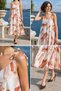 Cream Tile Patterned Women's Dress with Tie Straps - 3
