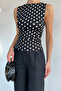 Black Women's Lycra Polka Dot Blouse with Side Gathered Detail - 2