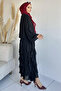 Black Lined Ruffle Detailed Chiffon Skirt Blouse Double Set - 4