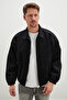 Zippered Polo Collar Velvet Bomber Jacket - 4