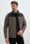 Zippered Stand Collar Fleece Jacket with Parachute Fabric Detail - 4