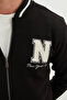 3-Thread Zippered Embroidered College Jacket - 7