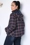 Navy Blue Perry Women's Plaid Patterned Seasonal Coat with Detachable Hood and Snap Fasteners on the Front - 6