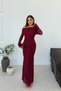 Women's Burgundy Madonna Collar Front Tie Maxi Length Lace Dress - 4